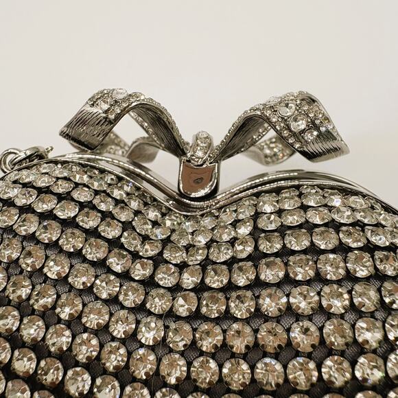 Self Portrait Silver Crystal Bow Heart Evening Bag & Chain Strap - Picture 12 of 12